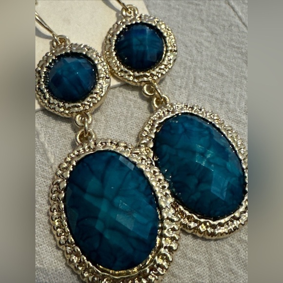 AMRITA SINGH EARRINGS DANGLE DROP GOLD PLATED LONG BLUE 0697 R - Picture 7 of 8
